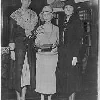 ER, Mrs. Percy Pennypacker, and Frances Perkins, Women's club tea, 1931.
