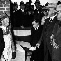 FDR and Mayor Fiorello LaGuardia at cornerstone ceremony for Brooklyn College, Oct. 28, 1936.